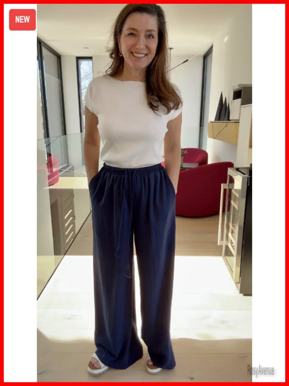High Waisted Wide Leg Palazzo Pants with Pockets Flowy Casual Beach Trousers